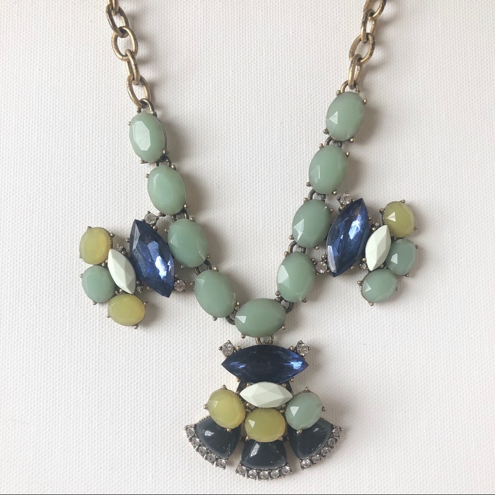 J. Crew Statement Blue Green Necklace Art Deco style